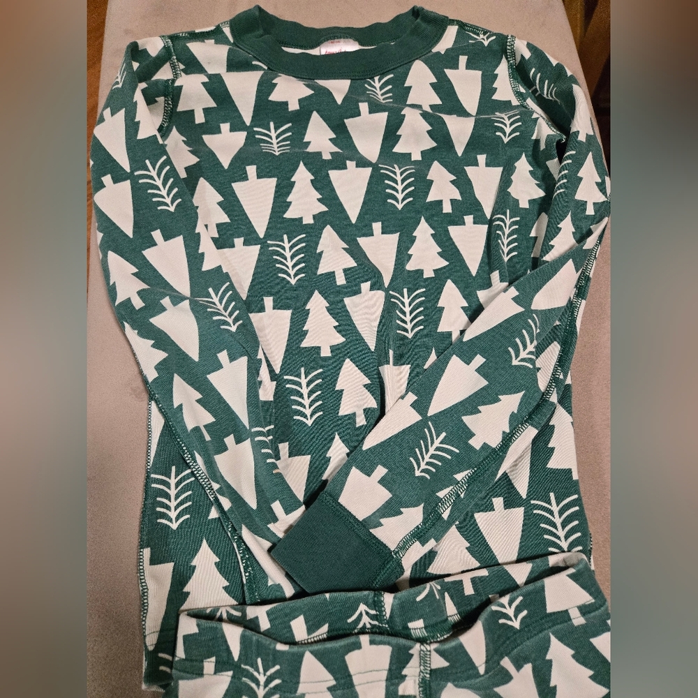 Hanna Andersson Forest Green and White Christmas Pajama Set